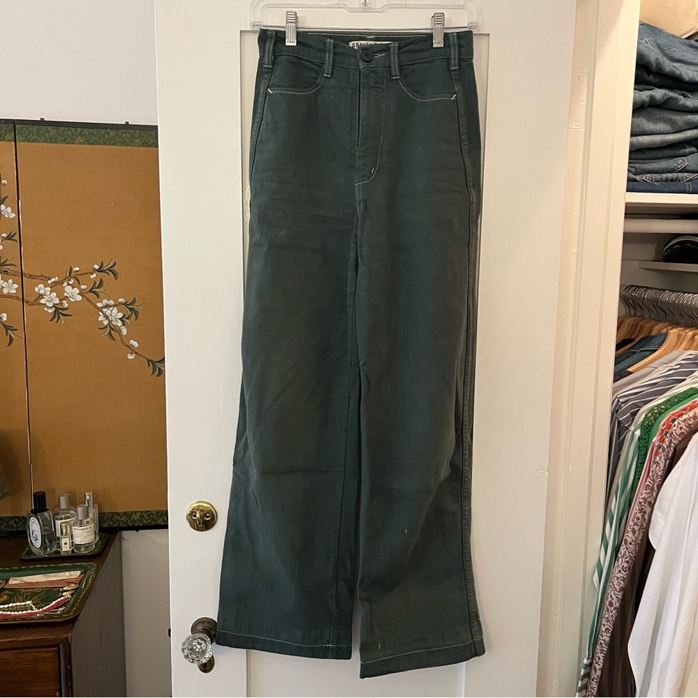 Gravel & Gold High Rise Wide Leg Placer Pant in Green, Sz 0